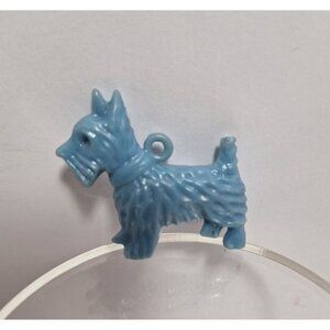 Blue Plastic Terrier Dog Vintage Charm Pendant Jewelry W Collar Scottish Westie